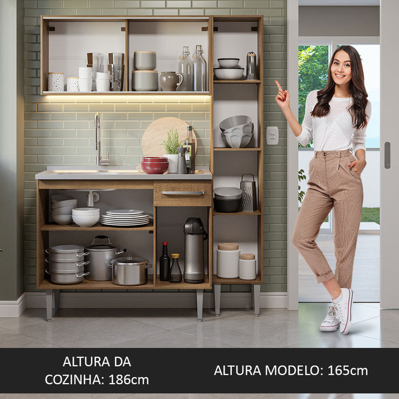Armário de Cozinha Compacta 137cm com Pia Rustic Emilly Madesa 07