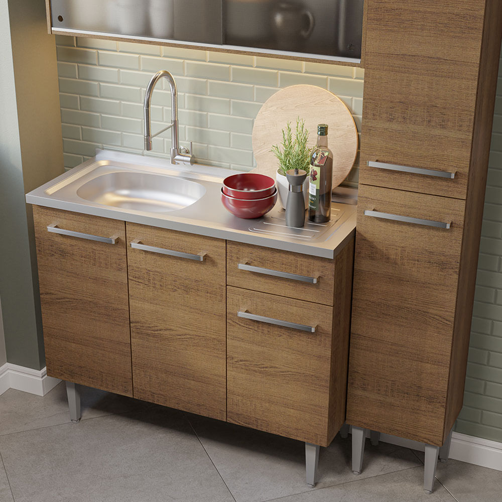 Armário de Cozinha Compacta 137cm com Pia Rustic Emilly Madesa 07