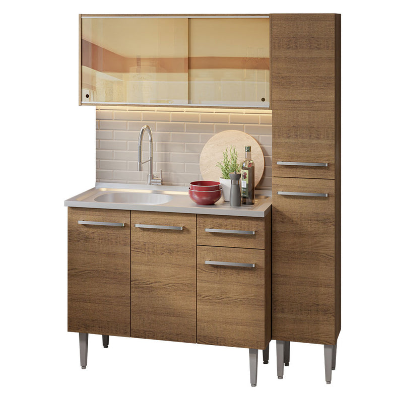 Armário de Cozinha Compacta 137cm com Pia Rustic Emilly Madesa 08