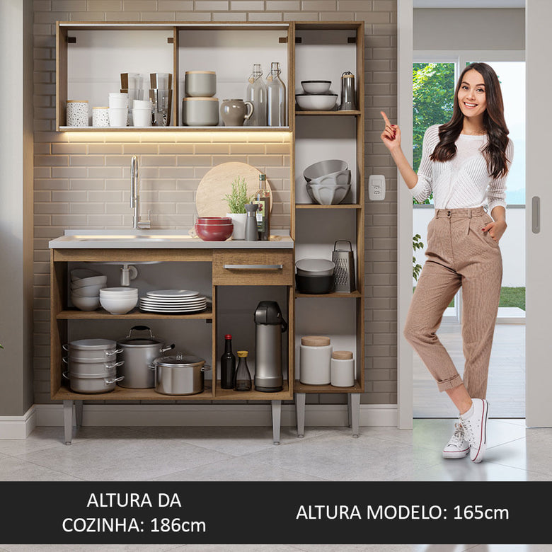 Armário de Cozinha Compacta 137cm com Pia Rustic Emilly Madesa 08
