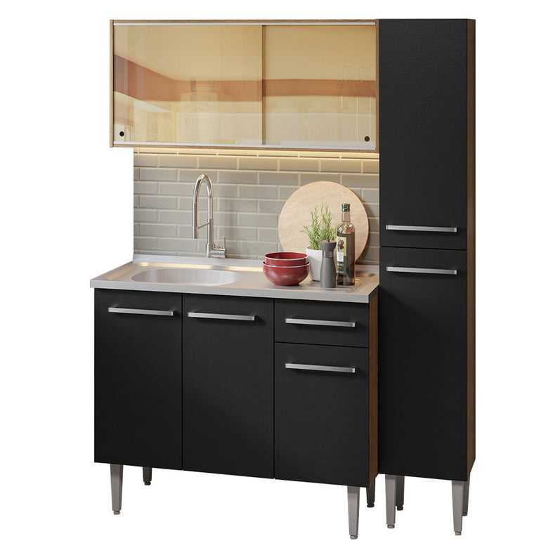 Armário de Cozinha Compacta 137cm com Pia Rustic/Preto Emilly Madesa 08
