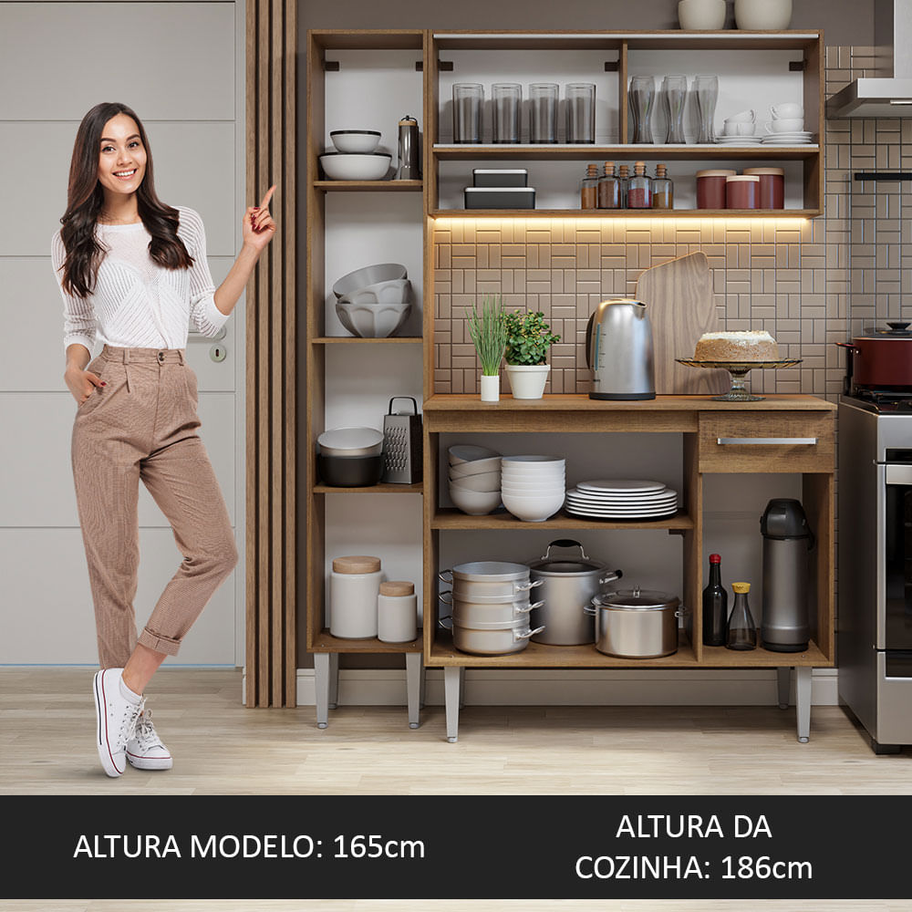 Armário de Cozinha Compacta 137cm Rustic Emilly Madesa 09