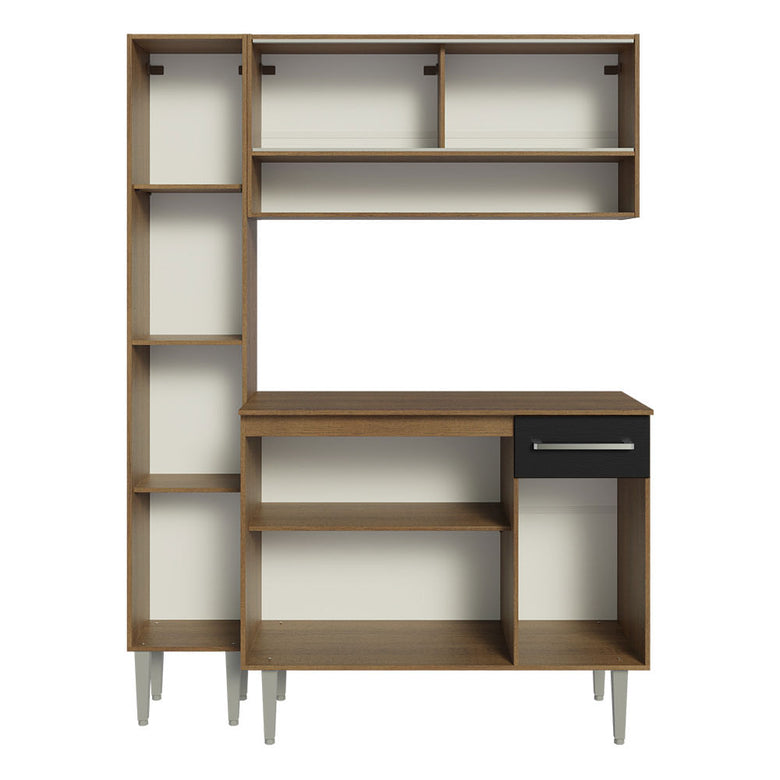 Armário de Cozinha Compacta 137cm Rustic/Preto Emilly Madesa 09