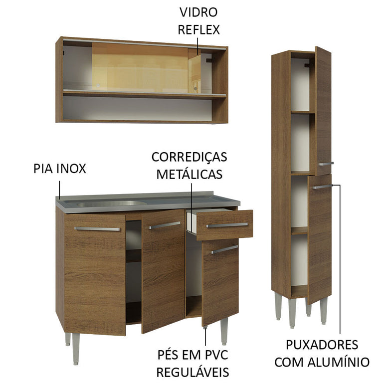 Armário de Cozinha Compacta 137cm com Pia Rustic Emilly Madesa 10
