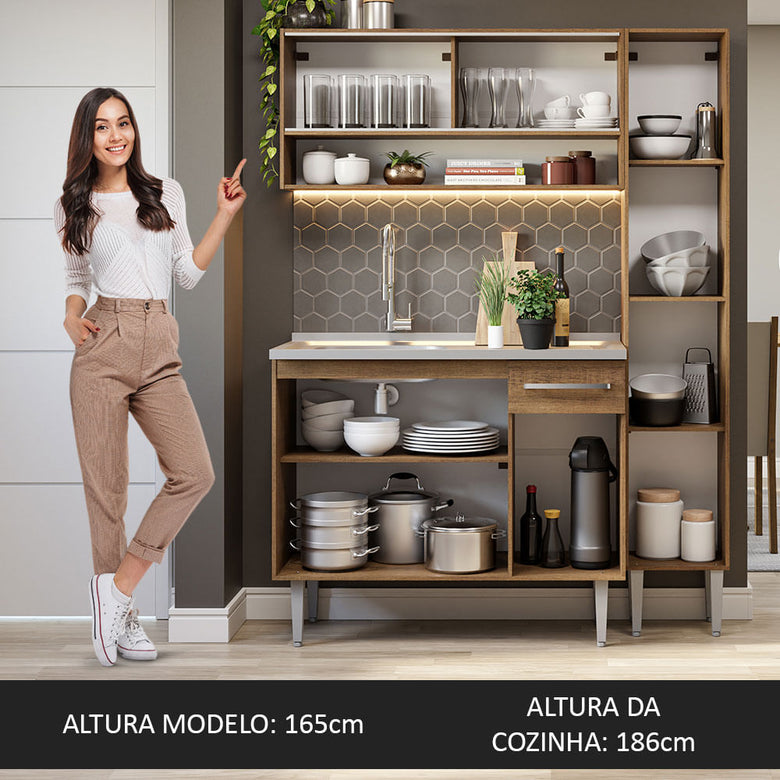 Armário de Cozinha Compacta 137cm com Pia Rustic Emilly Madesa 10