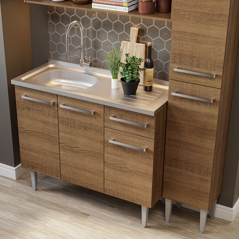 Armário de Cozinha Compacta 137cm com Pia Rustic Emilly Madesa 10