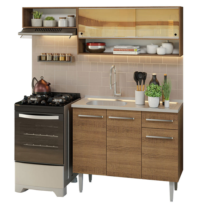 Armário de Cozinha Compacta 165cm com Pia Rustic Emilly Madesa 01