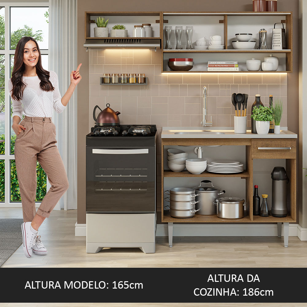 Armário de Cozinha Compacta 165cm com Pia Rustic Emilly Madesa 01
