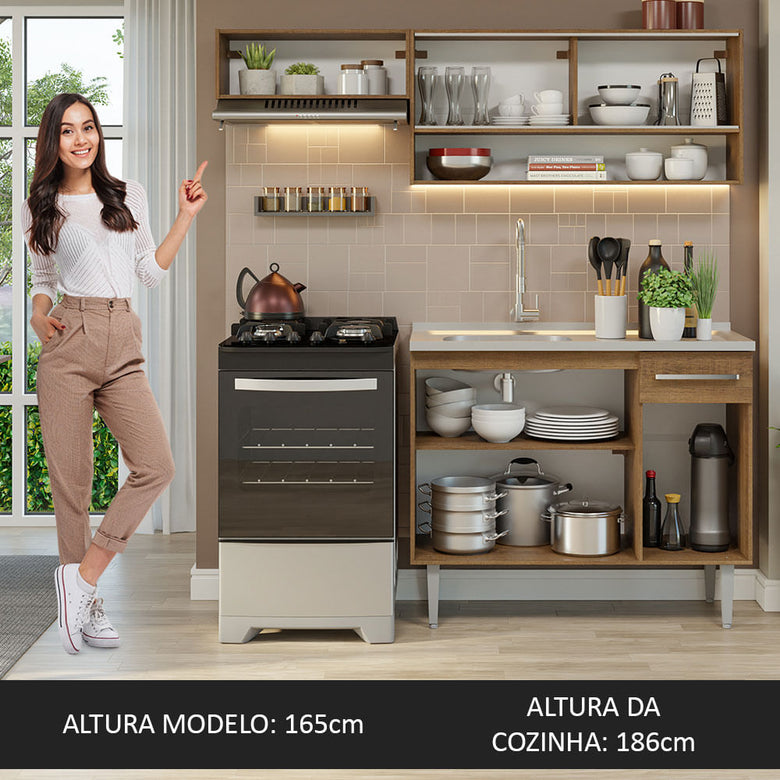 Armário de Cozinha Compacta 165cm com Pia Rustic Emilly Madesa 01