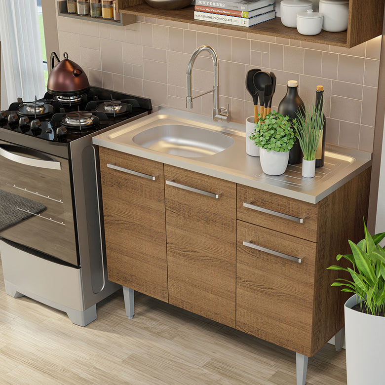Armário de Cozinha Compacta 165cm com Pia Rustic Emilly Madesa 01