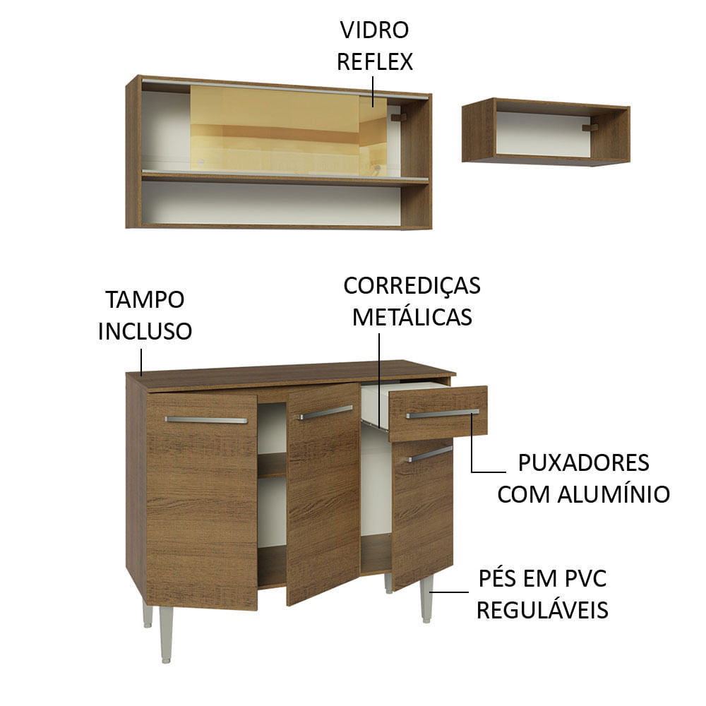 Armário de Cozinha Compacta 165cm Rustic Emilly Madesa 02