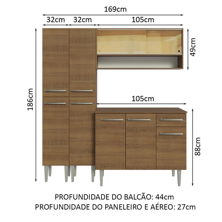 Armário de Cozinha Compacta 169cm Rustic Emilly Madesa 13