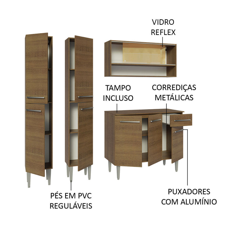 Armário de Cozinha Compacta 169cm Rustic Emilly Madesa 13