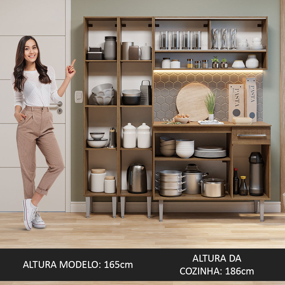 Armário de Cozinha Compacta 169cm Rustic Emilly Madesa 13