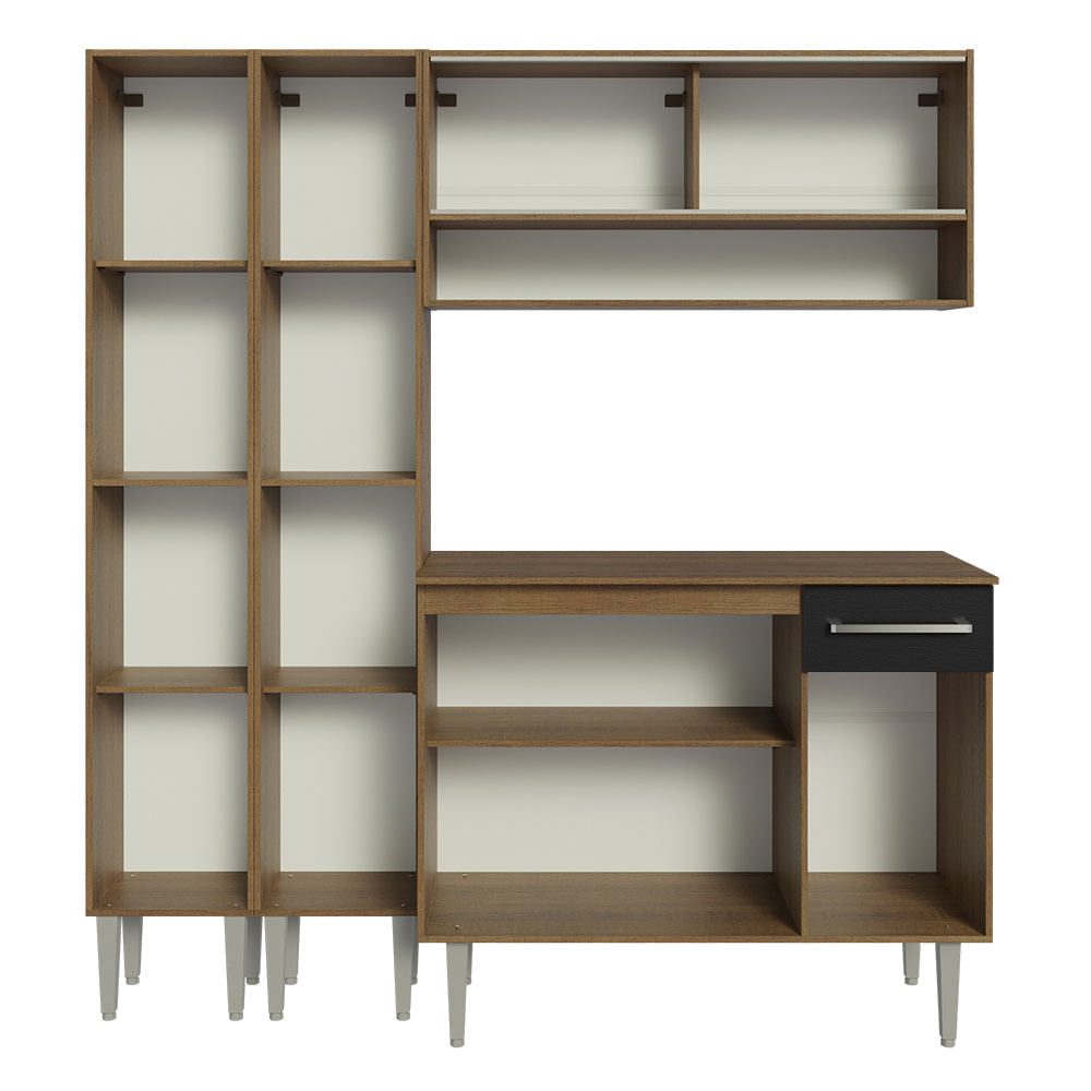 Armário de Cozinha Compacta 169cm Rustic/Preto Emilly Madesa 13