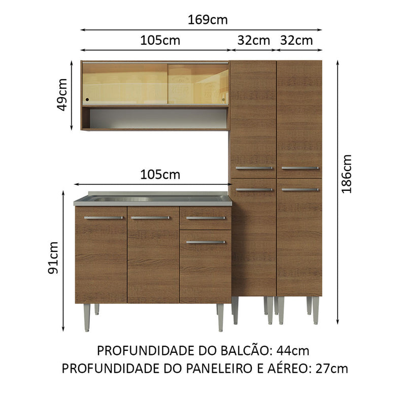 Armário de Cozinha Compacta 169cm com Pia Rustic Emilly Madesa 14