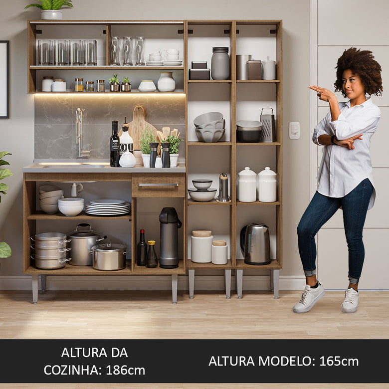 Armário de Cozinha Compacta 169cm com Pia Rustic Emilly Madesa 14