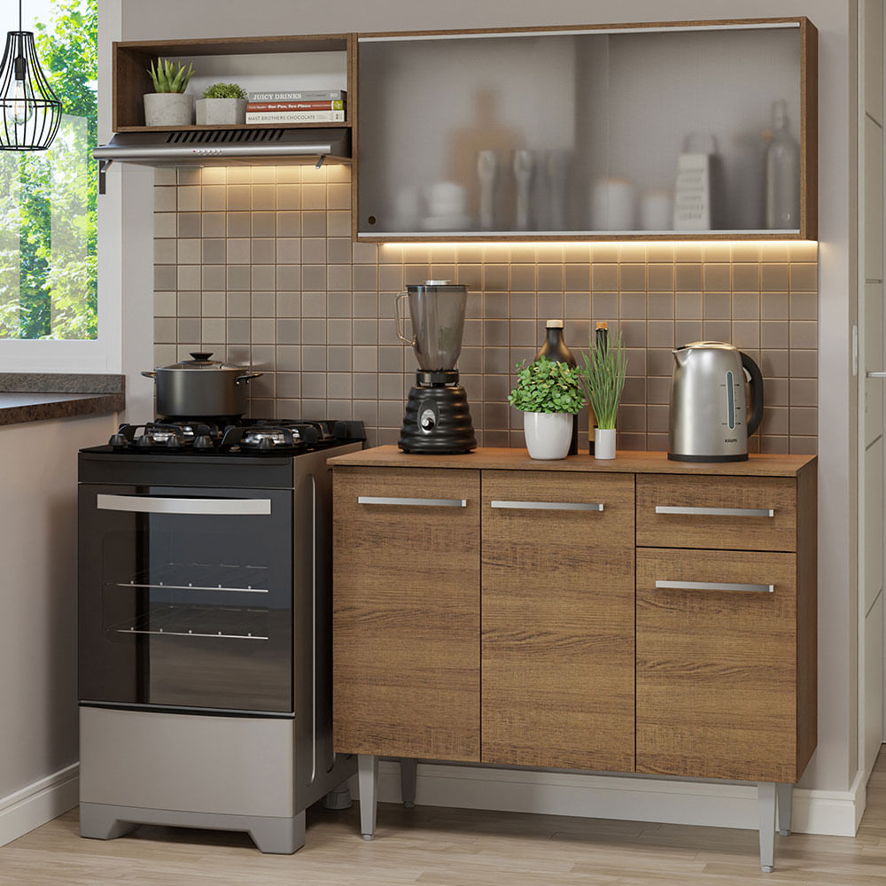 Armário de Cozinha Compacta 165cm Rustic Emilly Madesa 03 - Rustic