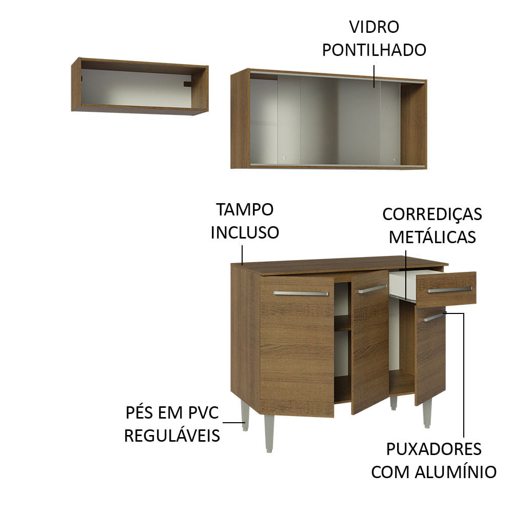 Armário de Cozinha Compacta 165cm Rustic Emilly Madesa 03