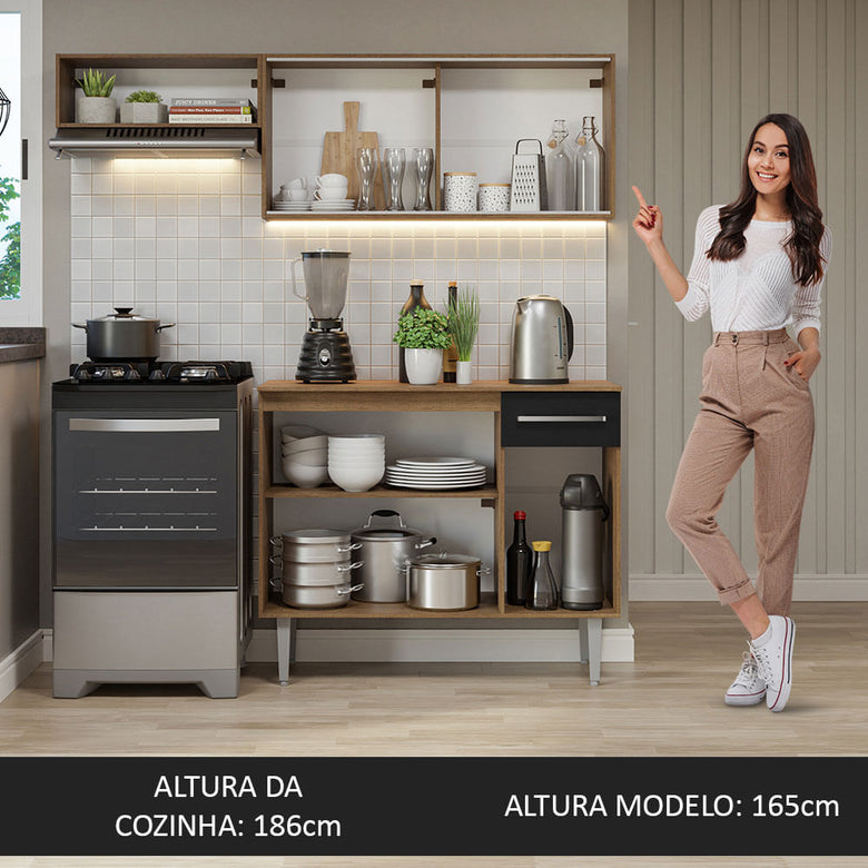 Armário de Cozinha Compacta 165cm Rustic/Preto Emilly Madesa 03