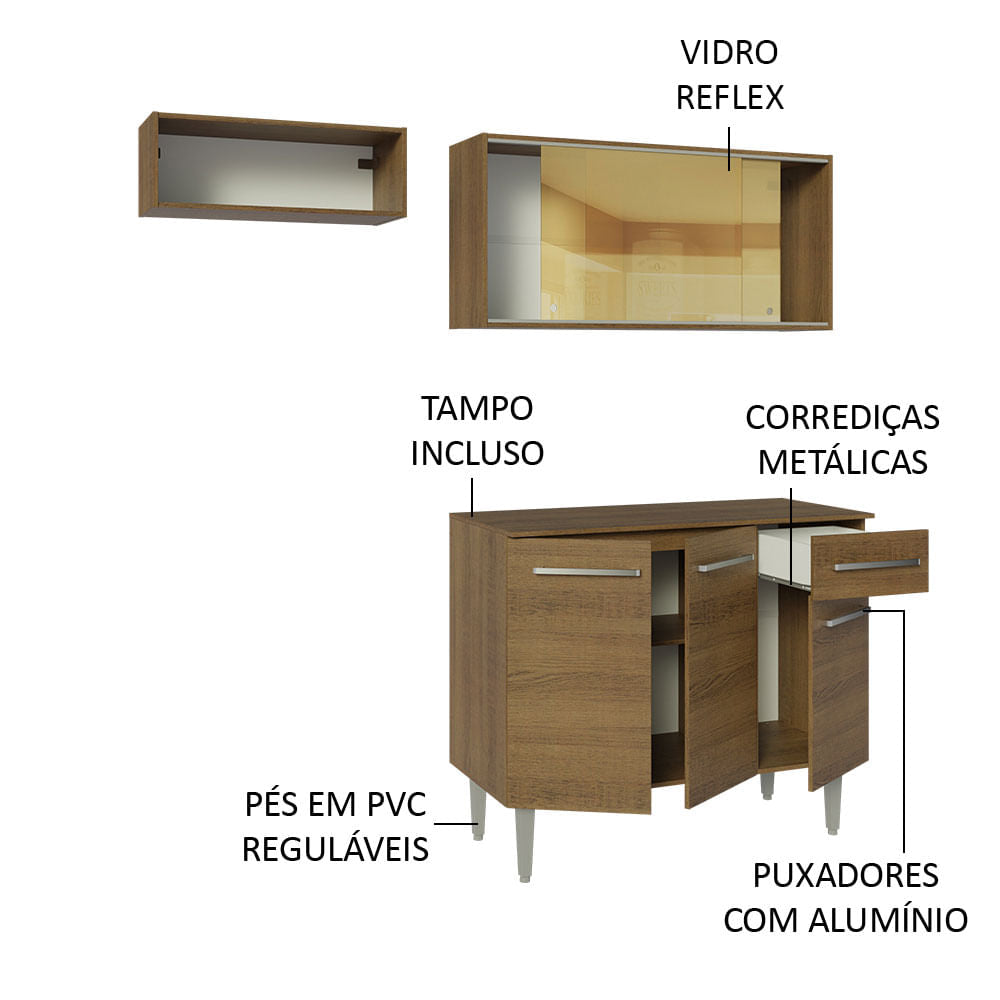 Armário de Cozinha Compacta 165cm Rustic Emilly Madesa 04