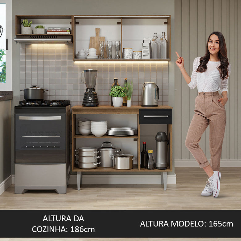 Armário de Cozinha Compacta 165cm Rustic/Preto Emilly Madesa 04