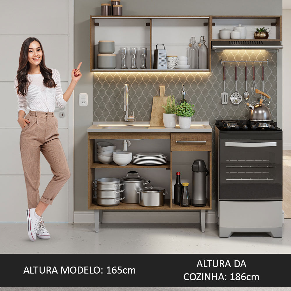 Armário de Cozinha Compacta 165cm com Pia Rustic Emilly Madesa 05
