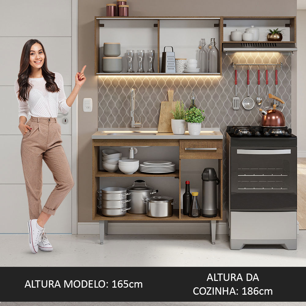 Armário de Cozinha Compacta 165cm com Pia Rustic Emilly Madesa 06