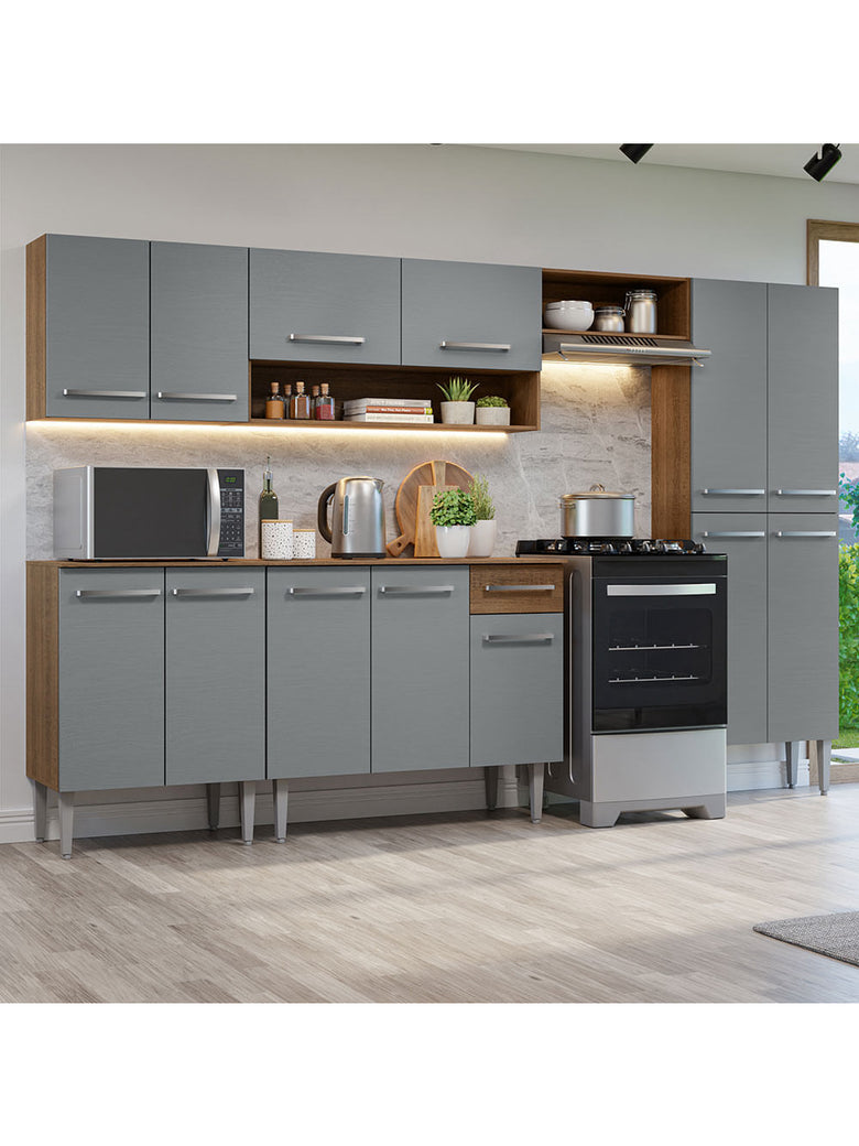 Armário de Cozinha Completa 293cm Rustic/Cinza Emilly Madesa 10