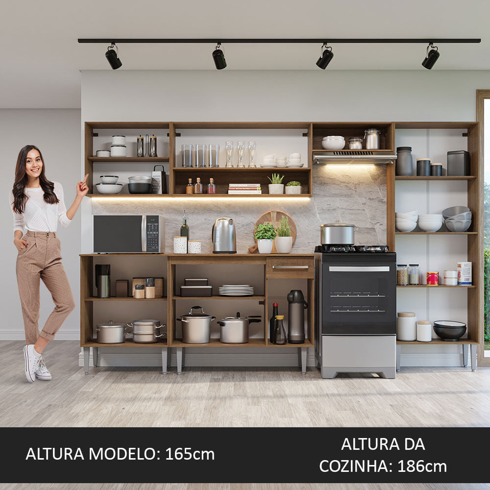 Armário de Cozinha Completa 293cm Rustic/Cinza Emilly Madesa 10