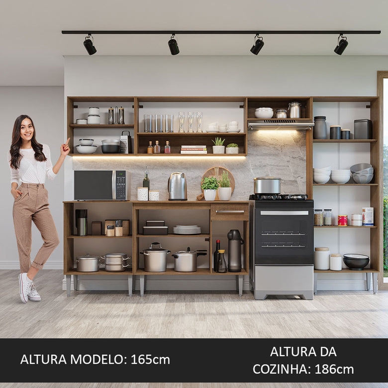 Armário de Cozinha Completa 293cm Rustic/Cinza Emilly Madesa 10
