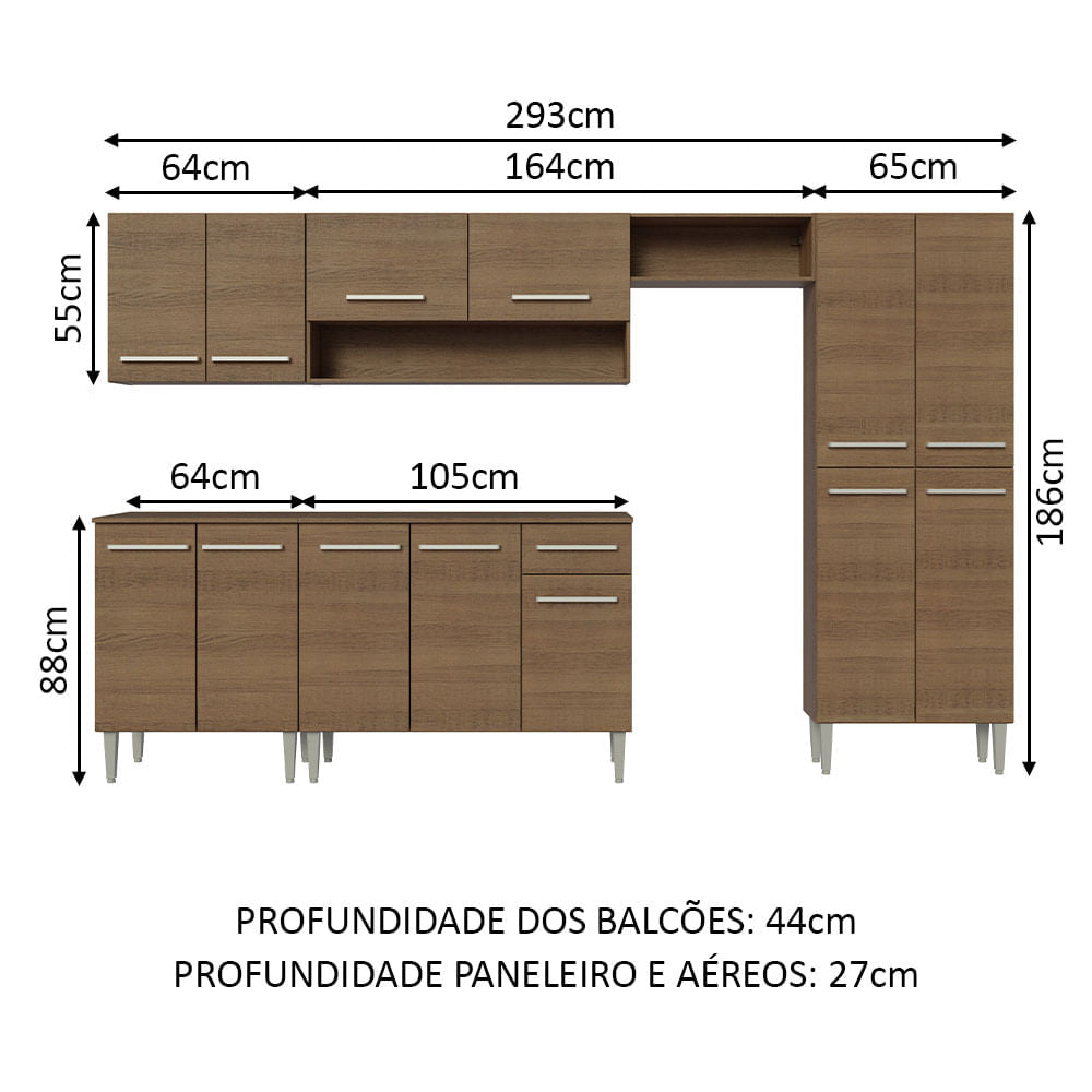 Armário de Cozinha Completa 293cm Rustic Emilly Madesa 10