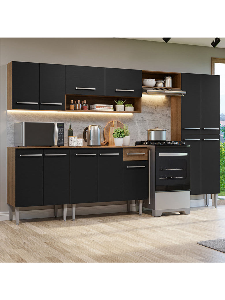 Armário de Cozinha Completa 293cm Rustic/Preto Emilly Madesa 10