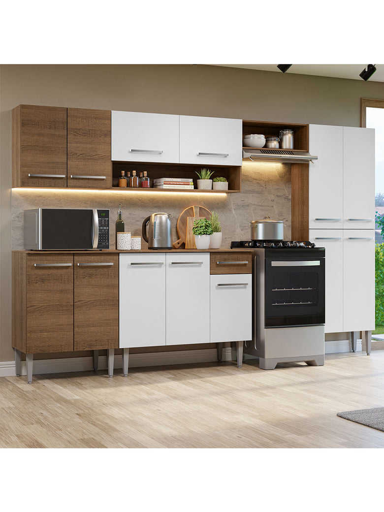 Armário de Cozinha Completa 293cm Rustic/Branco Emilly Madesa 10