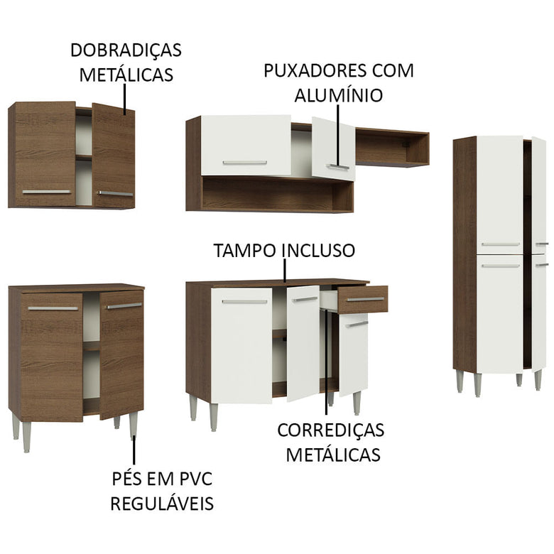 Armário de Cozinha Completa 293cm Rustic/Branco Emilly Madesa 10