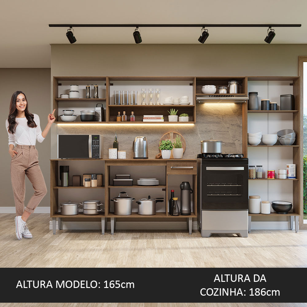 Armário de Cozinha Completa 293cm Rustic/Branco Emilly Madesa 10