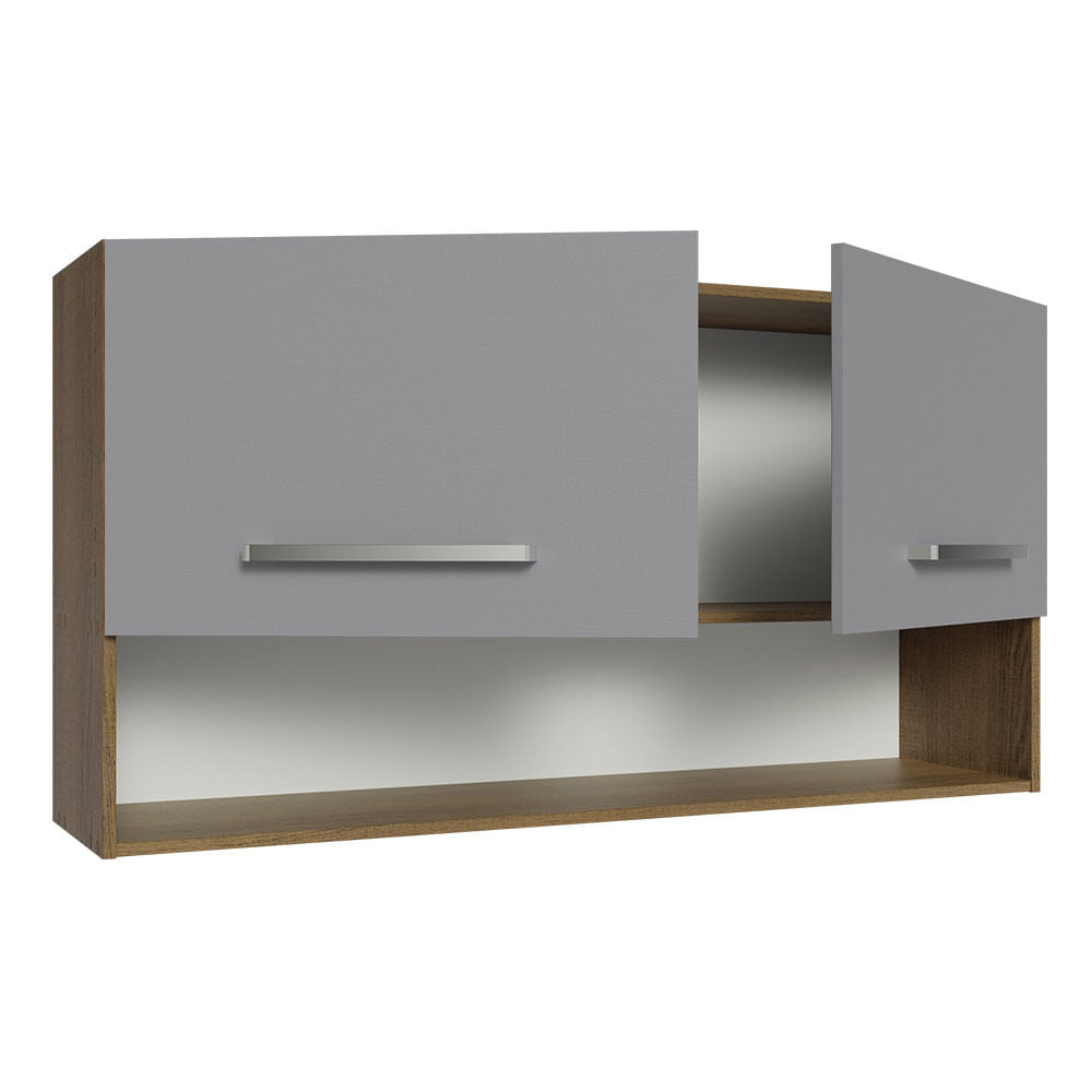 Armário Aéreo Cozinha 105cm 2 Portas 1 Nicho Rustic/Cinza Emilly Madesa