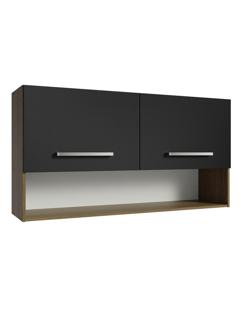 Armário Aéreo Cozinha 105cm 2 Portas 1 Nicho Rustic/Preto Emilly Madesa
