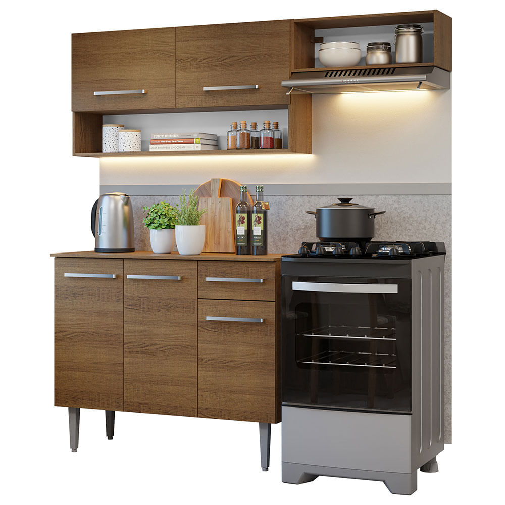 Armário de Cozinha Compacta 165cm Rustic Emilly Madesa 07 - Rustic