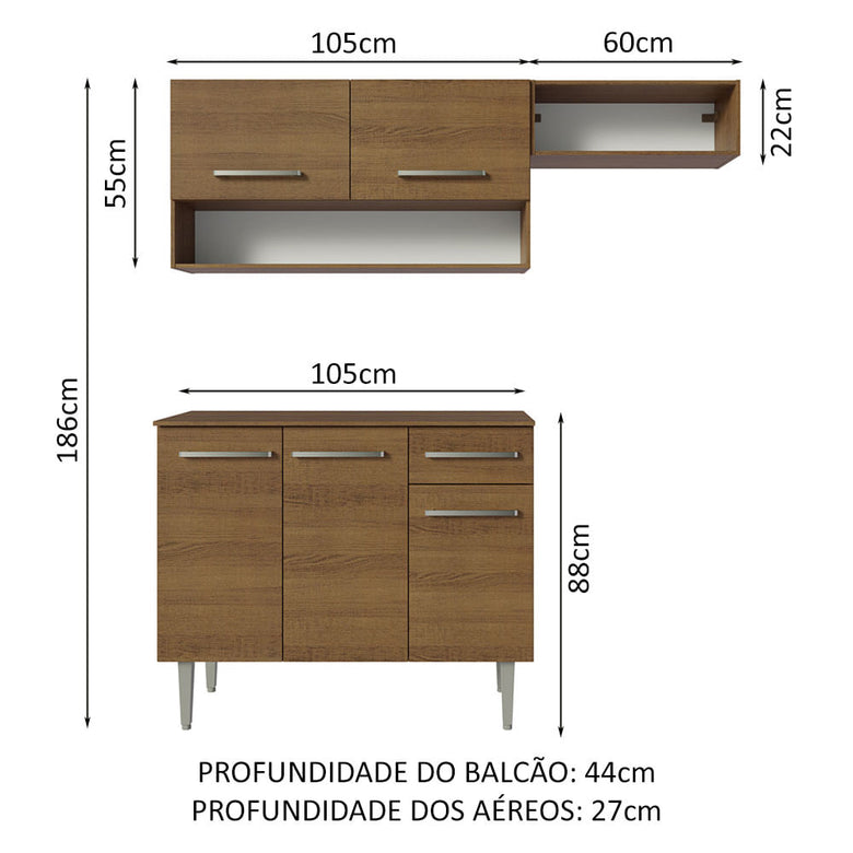 Armário de Cozinha Compacta 165cm Rustic Emilly Madesa 07