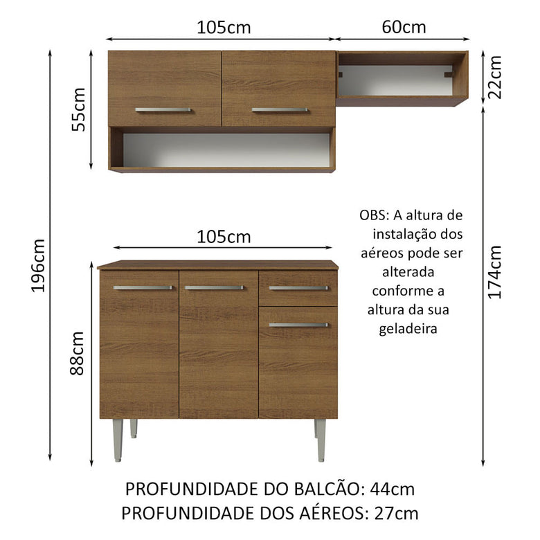 Armário de Cozinha Compacta 165cm Rustic Emilly Madesa 08