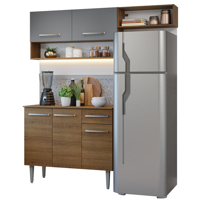 Armário de Cozinha Compacta 165cm Rustic/Cinza Emilly Madesa 08
