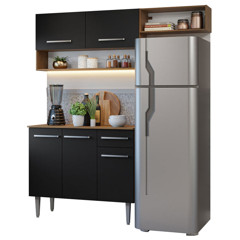 Armário de Cozinha Compacta 165cm Rustic/Preto Emilly Madesa 08