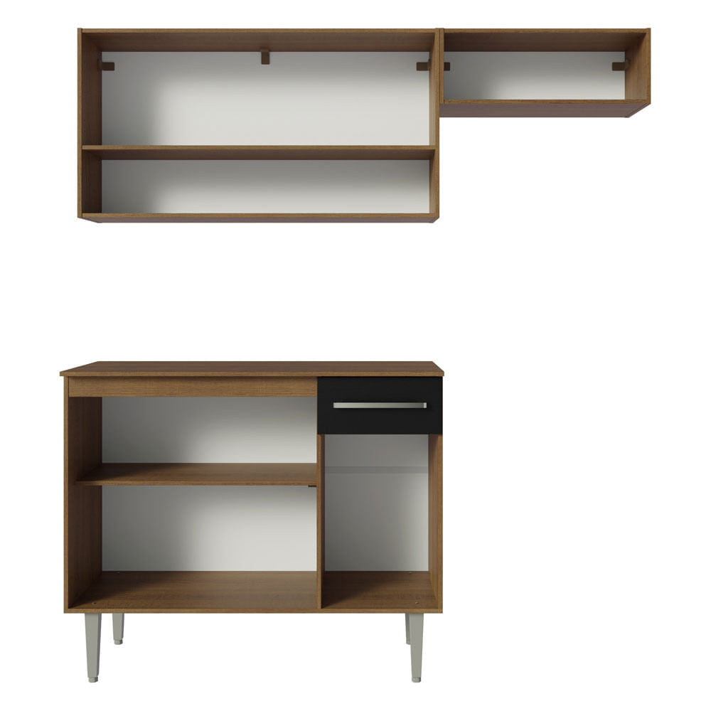 Armário de Cozinha Compacta 165cm Rustic/Preto Emilly Madesa 08