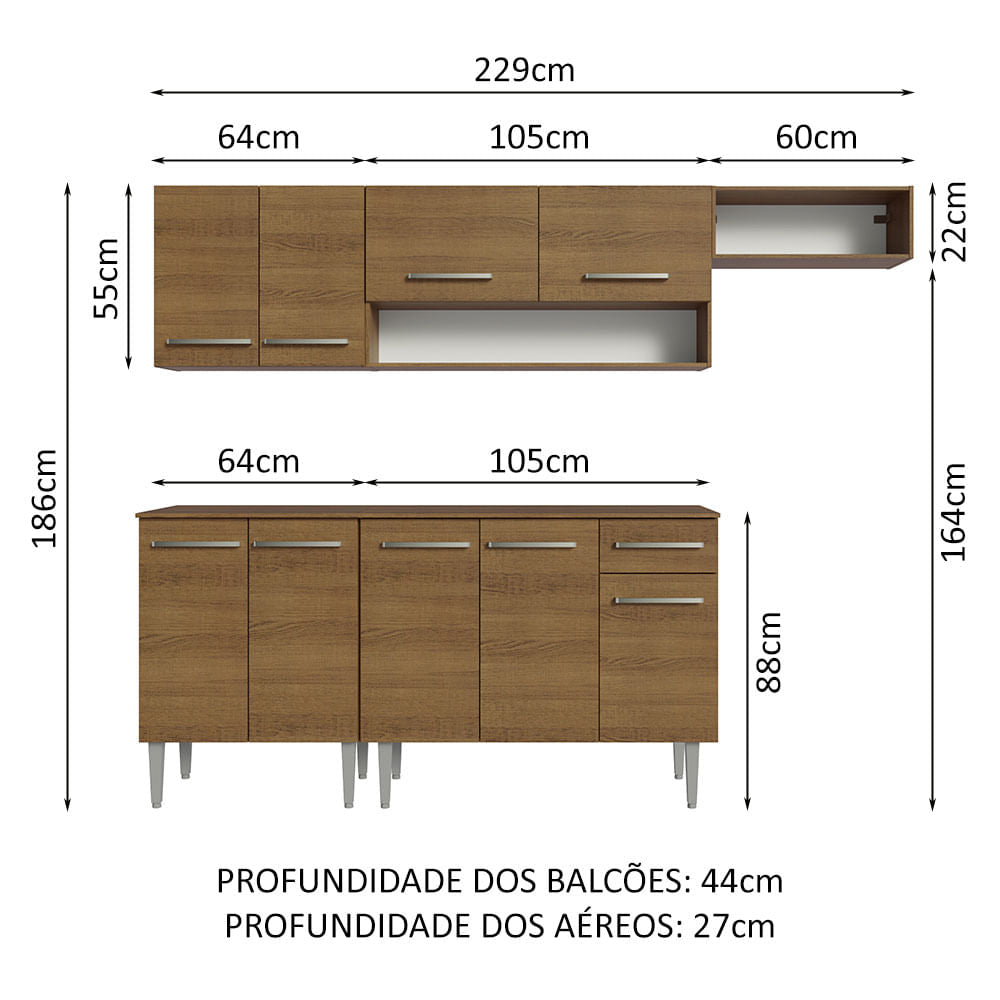 Armário de Cozinha Compacta 229cm Rustic Emilly Madesa 13