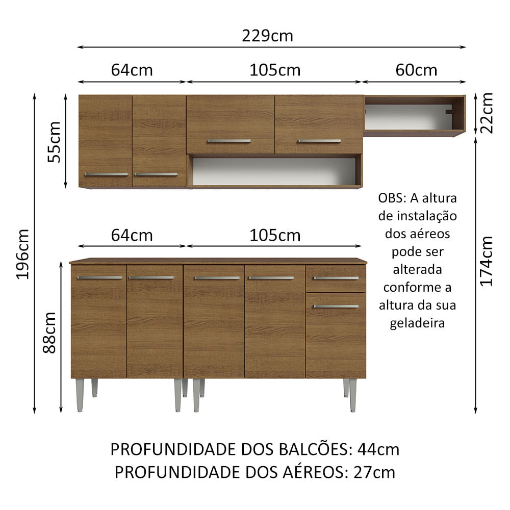 Armário de Cozinha Compacta 229cm Rustic Emilly Madesa 14