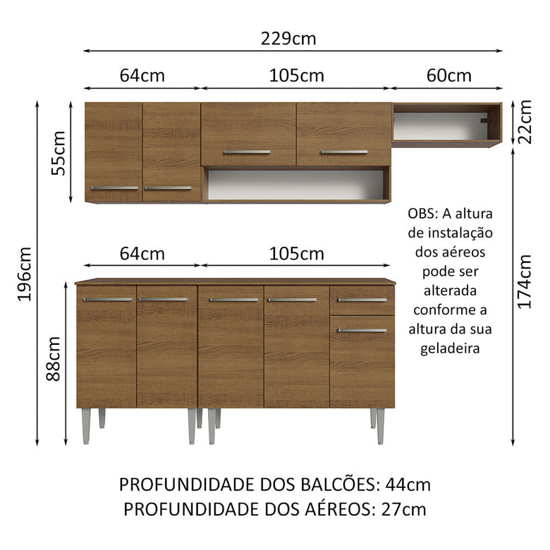Armário de Cozinha Compacta 229cm Rustic Emilly Madesa 14