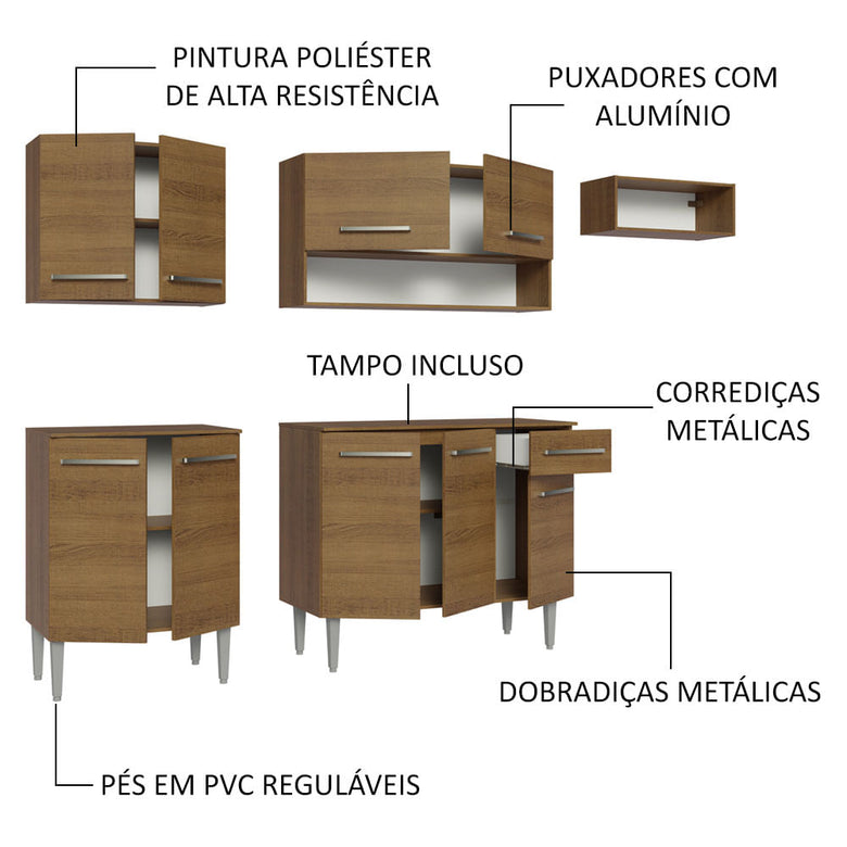 Armário de Cozinha Compacta 229cm Rustic Emilly Madesa 14