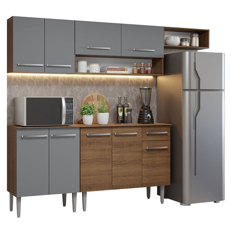 Armário de Cozinha Compacta 229cm Rustic/Cinza Emilly Madesa 14