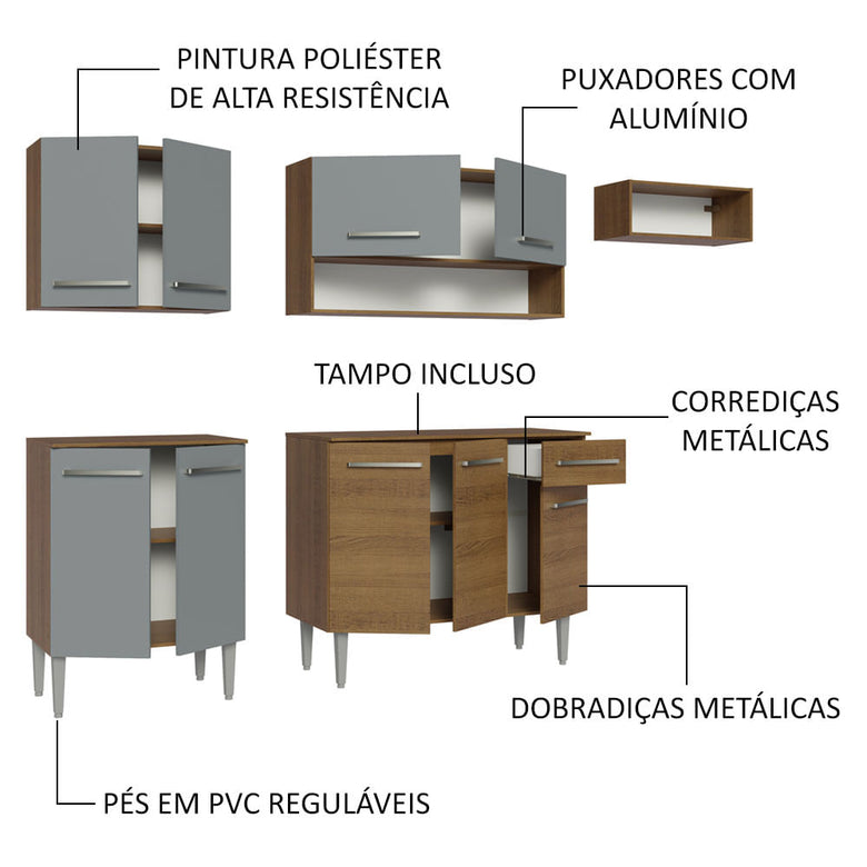 Armário de Cozinha Compacta 229cm Rustic/Cinza Emilly Madesa 14
